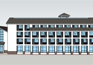 现代中式四层办公建筑设计SU(草图大师)细致模型