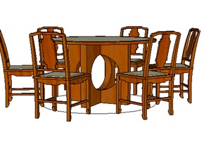 中式圆形六人桌椅素材SU(草图大师)模型