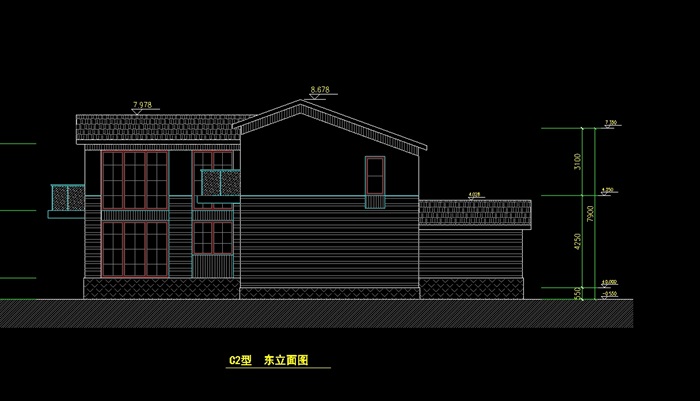 中式全套别墅建筑设计cad图纸(2)