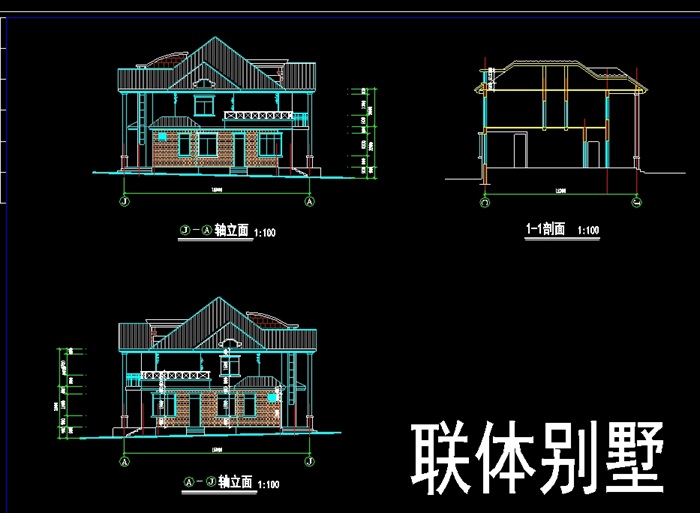 联排别墅建筑cad方案图(2)