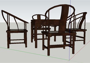 中式详细完整的桌椅SU(草图大师)模型