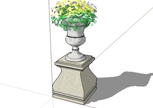 欧式详细的花钵柱设计SU(草图大师)模型