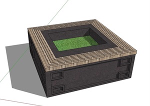 园林景观详细方形树池设计SU(草图大师)模型