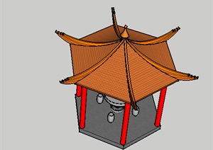 古典中式风格详细的景观亭SU(草图大师)模型