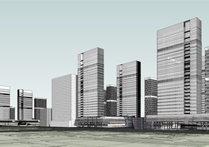 CBD中央办公区商业区建筑楼SU(草图大师)模型