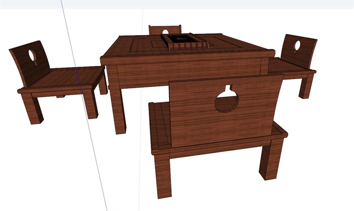 全木质详细的桌凳设计su模型
