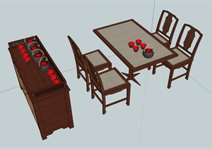 古典中式风格餐桌椅设计SU(草图大师)模型