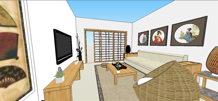 日式风格客厅室内详细设计su模型