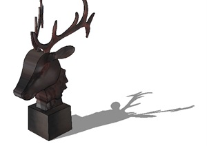 鹿头详细的雕塑小品设计SU(草图大师)模型