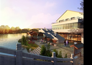 现代中式风格旅游区滨水景观设计PSD格式