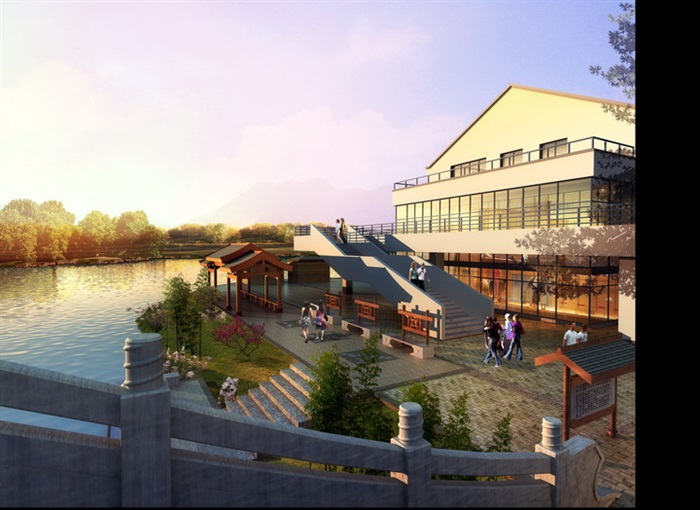 现代中式风格旅游区滨水景观设计PSD格式