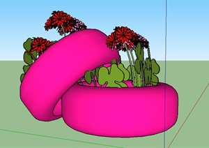 轮胎花池种植池SU(草图大师)模型