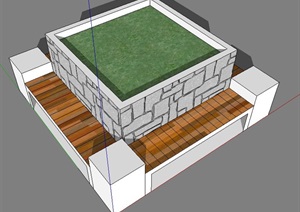 简约方形树池坐凳设计SU(草图大师)模型