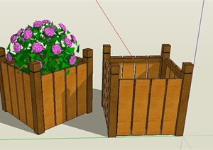 木制花箱种植池设计SU(草图大师)模型素材
