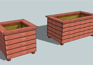 两款木制花箱种植池SU(草图大师)模型