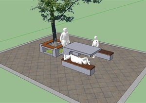 现代树池及桌凳组合设计SU(草图大师)模型