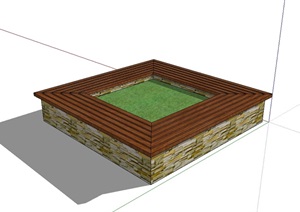 某现代详细的方形树池设计SU(草图大师)模型