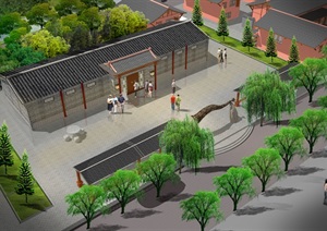 古典中式风格详细文化展厅建筑设计SU(草图大师)模型及效果图