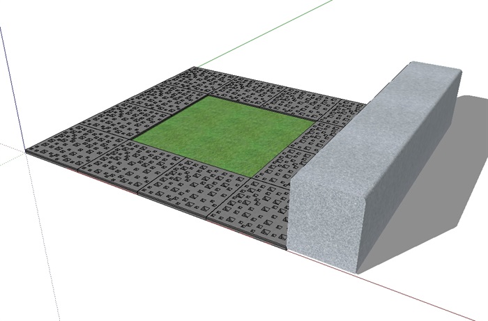 方形种植树池及坐凳设计su模型(1)
