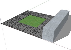 方形种植树池及坐凳设计SU(草图大师)模型