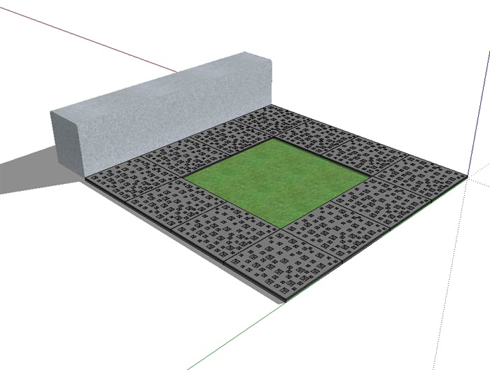 方形种植树池及坐凳设计su模型(3)