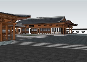 中式四合院博物馆建筑设计SU(草图大师)模型