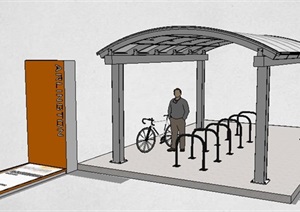 自行车棚及自行车架SU(草图大师)模型