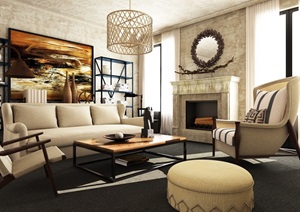 现代详细的客厅空间设计3d模型