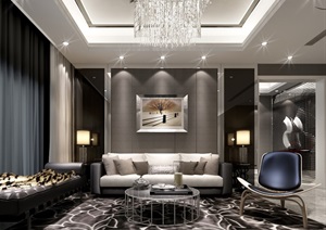 现代经典完整的客厅详细设计3d模型