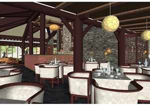 某茶室餐饮空间设计SU(草图大师)模型