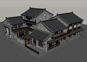 古镇建筑古镇四合院商业建筑SU(草图大师)模型