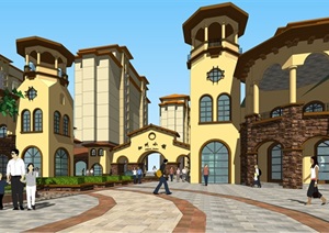 托斯卡纳风格商业步行街建筑SU(草图大师)模型