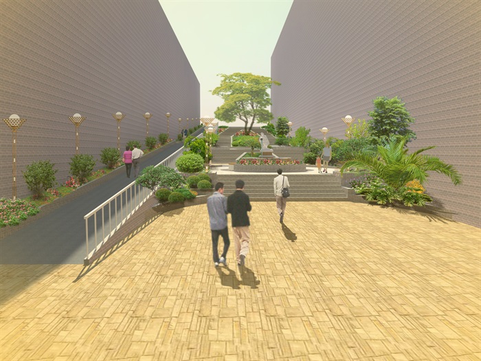 室外环境设计景观通道台阶设计效果图PSD成套