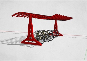 红色自行车廊架设计SU(草图大师)模型
