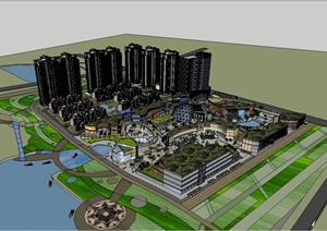 奥特莱斯商业建筑及住宅小区建筑SU(草图大师)模型