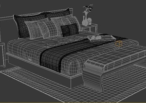 中式双人床及床头柜3dmax模型