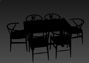 中式六人餐桌椅组合设计3d模型