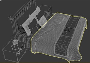 中式双人床及床头柜素材3dmax模型