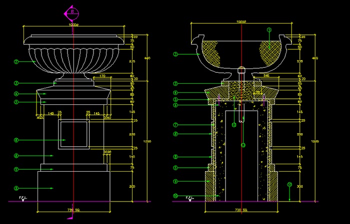 花钵柱设计施工图