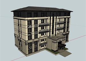新古典5层住宅建筑楼设计SU(草图大师)模型