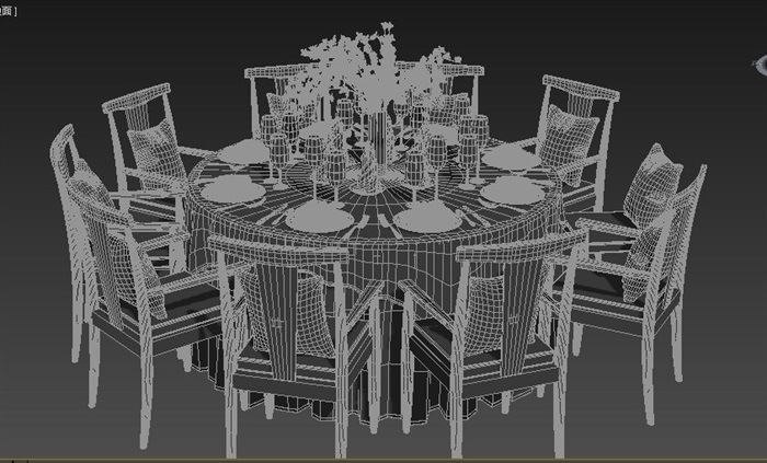 十人座圆形餐桌椅3dmax模型(1)