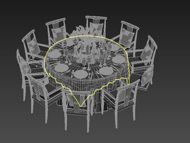 十人座圆形餐桌椅3dmax模型(2)