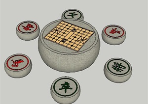 象棋石桌凳SU(草图大师)模型