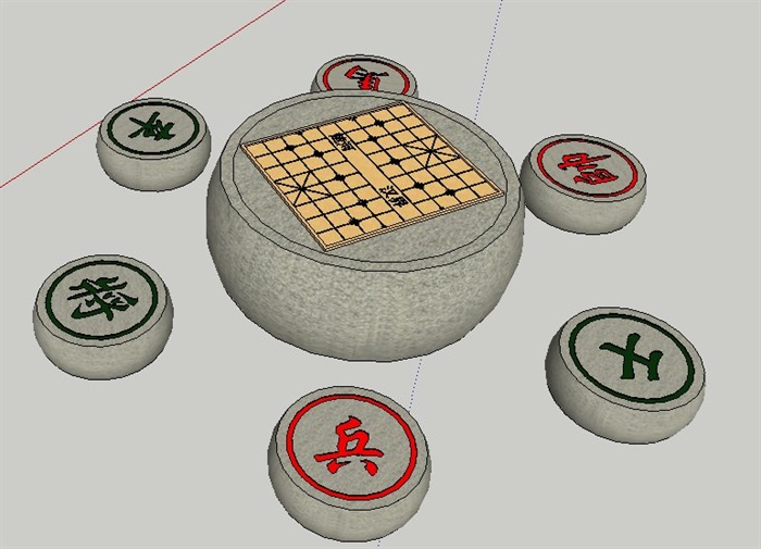 象棋石桌凳su模型(3)