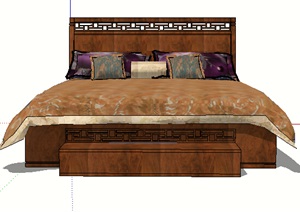 某现代室内详细的床设计SU(草图大师)模型