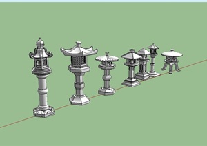 8种不同的石灯设计SU(草图大师)模型