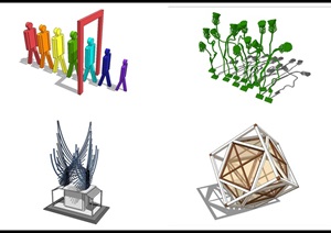 任意门，莲蓬，鸟，魔方造型雕塑SU(草图大师)模型