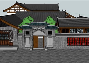 古典中式风格四合院建筑SU(草图大师)模型