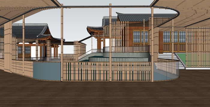 中式风格书院博物馆建筑su模型