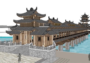 中式风格风雨桥廊桥素材合集SU(草图大师)模型
